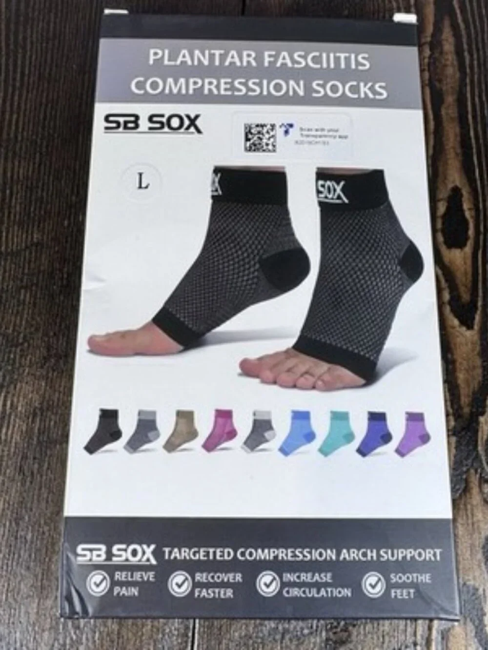 2x Compression Foot Sleeves - Men Women SB SOX Arch Support & Pain Relief Large